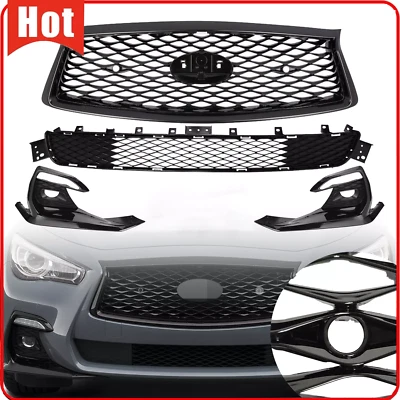 Cubierta de biseles de luz antiniebla parrilla inferior superior delantera deportiva para Infiniti Q50 2018-2024 Foto 1 de 4