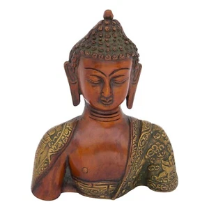 Brass Buddha Bust Draped in Shawl Depicting Sightings Idol Statue Figurine - Picture 1 of 4