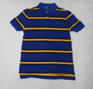 Polo By Ralph Lauren Blue Yellow Striped Polo Shirt Short Sleeves Boys M 10 12 - Picture 1 of 3