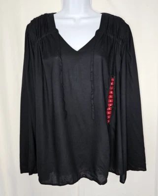 Blusa Pullover Jessica Simpson Para Mujer Negra Leslie Boho Manga Larga Talla XL Foto 1 de 4