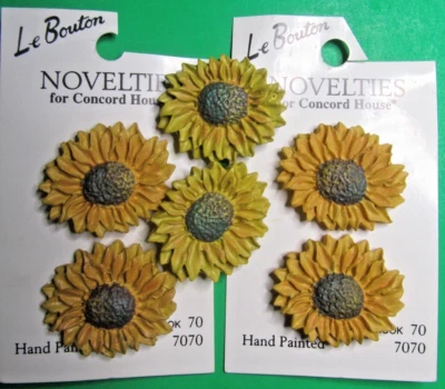 (6) La BOUTON CONCORD HOUSE 1" SUNFLOWER YELLOW PLASTIC BUTTONS 2-CARDS+2-V146 - Image 1 of 3