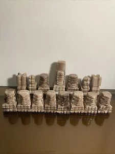 Vintage Mexican Aztec Brown Onyx Marble Chess 15 Hand Carved Pieces - Picture 1 of 7