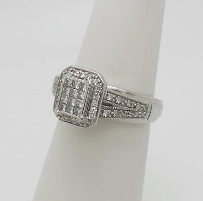 1/2CT Natural Diamond Halo Engagement Wedding Ring Bridal Band 10K White Gold - Image 1 of 4
