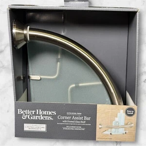 Better Homes & Gardens Corner Assist Bar With Frosted Glass Shelf Satin Nickel - Picture 1 of 2
