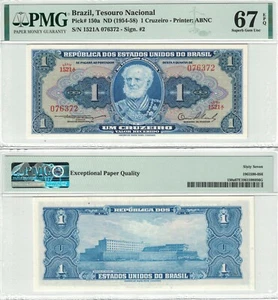 Brasil 1 Cruzeiro 1954-58 PICK # 150a PMG: 67 EPQ GEMA UNC. (#PL1108) - Imagen 1 de 1