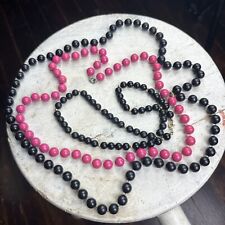 Vintage Beaded Necklace Set Of 3 Pink Black Small Medium Large Length 1980s
