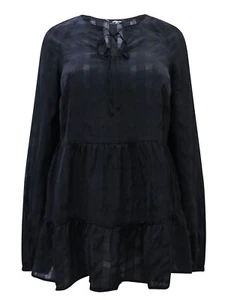Simply Be Women's BLACK Sheer Gingham Smock Top - Plus Size 14 to 26 - Picture 1 of 3