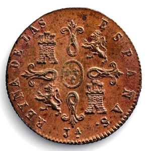Spain-Isabel II 4 Maravedis 1847 Jubia. Sc UNC Cuivre 4,3 G.Couleur Et Brillant - Picture 1 of 2
