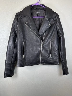Chaqueta de motociclista de cuero sintético Topshop negra talla 8 para mujer con cremallera Foto 1 de 4