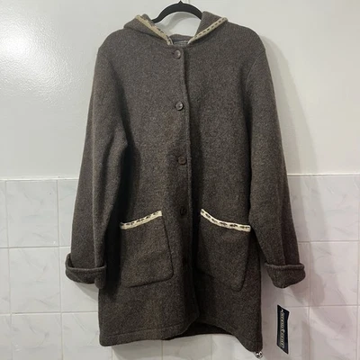 Cobertor com capuz vintage 100% lã L marrom botão para cima tamanho grande Cottagecore - Imagem 1 de 4