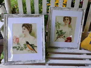 Women Roses Birds Color Lithograph Prints Victorian Gray Lithograph Co. 10"x13 - Bild 1 von 6