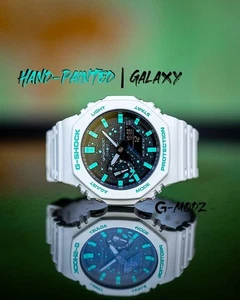 Hand-Painted Casio G-Shock GA2100 White Turquoise Galaxy CasiOak Mod Watch - Picture 1 of 4
