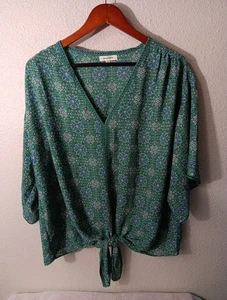 Max Studio Damen grün abstrakt Blumendruck Alltag schick Bluse Top Größe 2X - Bild 1 von 7