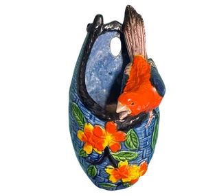 Vintage VOGEL und Blumen Wandtasche handbemalt Majolika JAPAN - Bild 1 von 10