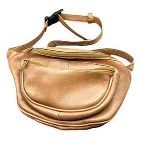 Vintage Brown Leather Fanny Pack Waist Belt Bag Festival Zippers Boho - Picture 1 of 2