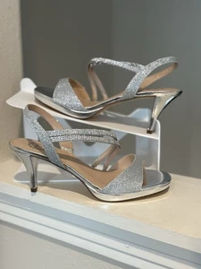 I. Miller Damen-Sandalen silber Glitzer Bria Fersenriemen Absatz Größe 8M Braut Party - Bild 1 von 9