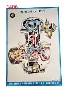 Poster Plakat BMW R25/2 Motor 250 ccm Lehrtafel Nr. 1 Zeichnung 66 x 47 - Bild 1 von 1