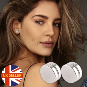 Hypoallergenic 10MM Strong Silver Magnetic Clip Acrylic Ear Stud Unisex Earrings - Picture 1 of 8