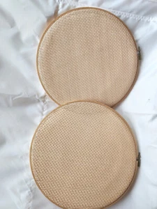 2 Wood Rattan cane wicker insert panel embroidery hoops 10 1/2" - Picture 1 of 9
