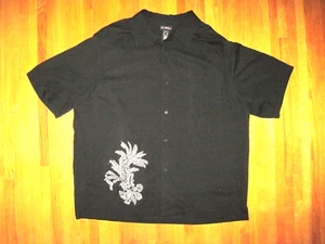 Liz Claiborne Axcess/Black Embroidered Straight Hem Cabana Casual Shirt 2XL NWT - Picture 1 of 6