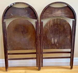 Vintage Wood FOLDING CHAIR SET dining wedding church slat primitive Lot 2 - Picture 1 of 13