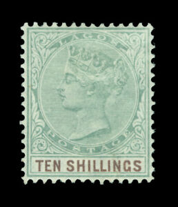 LAGOS  1887 Queen Victoria  10sh green & brown  Scott # 38 mint MH  