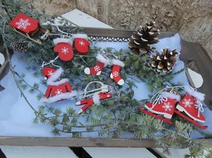 6-teiliges Set Baumschmuck aus Holz, rot weiß, Weihnachtsbaumschmuck (A) - Bild 1 von 3