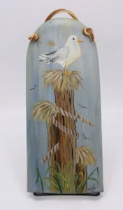 Signed Shirley Seagull Rope Post Ocean Lake Sea Oil Paint Art Wood RV Tiny Home - Picture 1 of 12