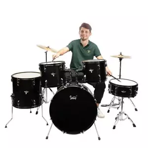 Full Size Adult Drum Set 5-Piece Black with Bass Drum, two Tom Drum, Snare Drum - Picture 1 of 21