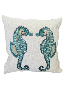 Coastal Collecting Ocean Life Seepferdchen Aqua Blau Perlen Kissen - Bild 1 von 3