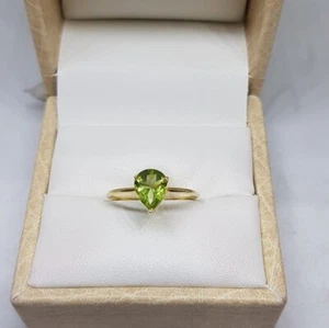 10k Solid Yellow Gold Natural Green Peridot Gemstone Solitaire Women Dainty Ring - Picture 1 of 8