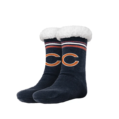 FOCO NFL Chicago Bears Solid Stripe Logo Footy Slippers Non-Skid Bottom Cover