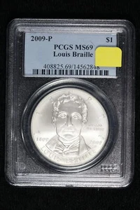 2009-P Louis Braille Commemorative Silver Dollar PCGS MS 69 3301 - Picture 1 of 4