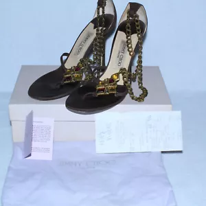 Jimmy Choo Brown Nubuck Suede Leather Emsy Sandals/Heels Sz 38 IOB Dustbag SAKS - Picture 1 of 12