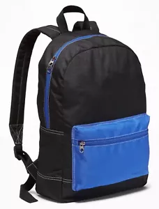 Old Navy Color Block Canvas Black Blue Backpack School Books Kids New - Picture 1 of 4