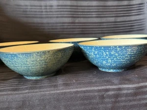 4893 Sango Stoneware Jewel Blue Soup Cereal Bowl Set of Five (5) Ribbed Speckled - Picture 1 of 3