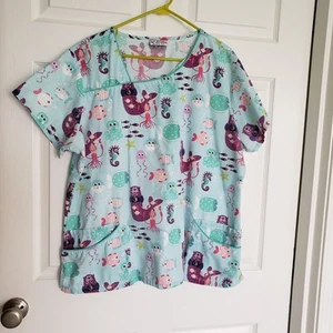 UA Scrub Top 2-3X Ocean Friends Squid Puffer Jelly Fish Starfish - Picture 1 of 4