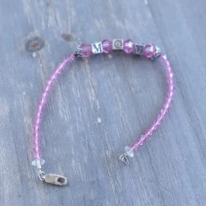  Sterling Silber 925 Mama Armband Rosa Kristall Perlen Würfel Buchstaben Perlen 7,5" - Bild 1 von 7