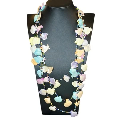 Colorful Clam Shell Rainbow Multi Strand Vtg Necklace Beach Tiki Mermaid 1980’s - Image 1 of 4