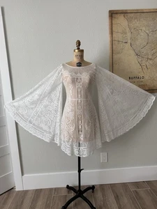 White Lace Boho Beach Bell Sleeve Wedding Dress Short Bridal Elopement Dress - Picture 1 of 6