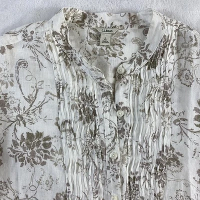 L.L. Bean Button Up Tunic Shirt Women Sz L Floral 100% Linen 3/4 Sleeve Coastal - Image 1 of 4