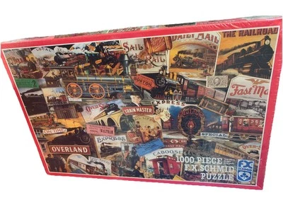 FX Schmid 1992 All Aboard Vintage Trains Memorabilia 1000 pc Jigsaw Puzzle New - Image 1 of 4