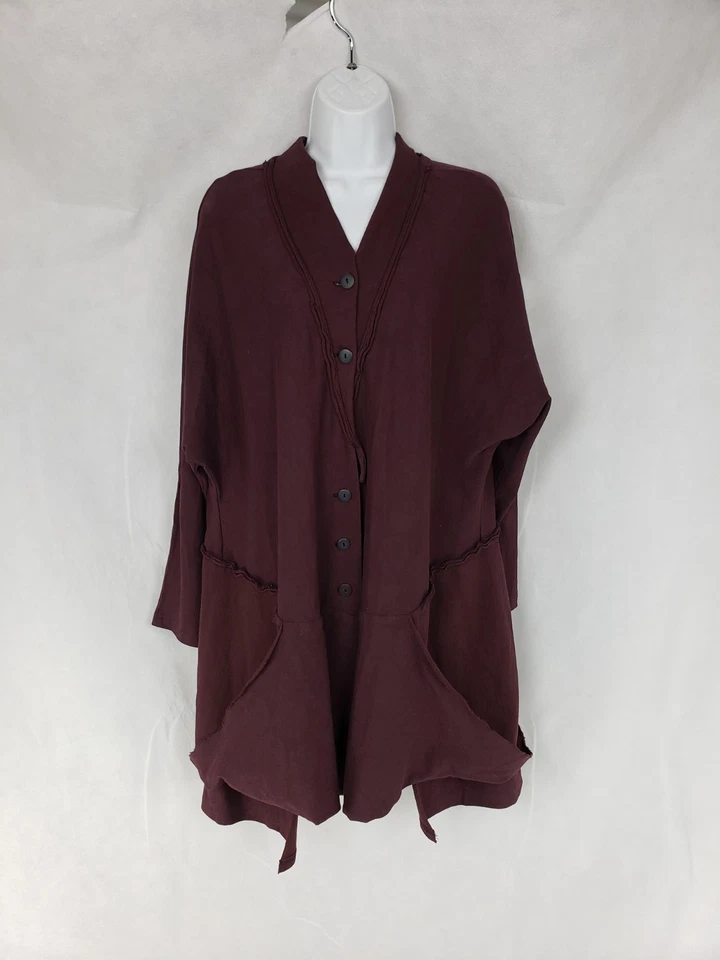 Cynthia Ashby Burgundy Womens Sz L Jacket  Cotton Polka Dot Top Button Made USA - Image 1 of 4
