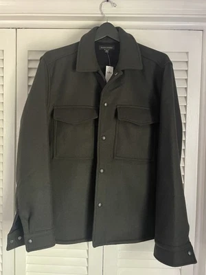 NUEVO CON ETIQUETAS BANANA REPUBLIC PARA HOMBRES CHAQUETA DE LANA VERDE OSCURO MEDIANA ABRIGO DE CINTURA $295 Foto 1 de 4