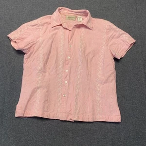 Lemon Grass Women’s Size L Pink Short Sleeve Button-Up Shirt Cotton Embroidered - Picture 1 of 11