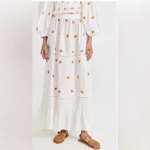 Falda Midi Lug Von Siga Ornella Bordada en Niveles Floral Algodón Popelina Talla 8 - Imagen 1 de 13