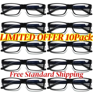 10PK Gafas de lectura unisex de bloqueo de luz azul para hombre - Lectores de bisagra de resorte negro - Imagen 1 de 10