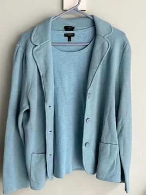 Talbots Woman Petites Pure Merino Wool Cardigan Sweater Blazer tank 2pc aqua  xl - Image 1 of 4