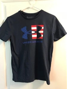 Girls Under Armour YLG blue loose short sleeve patriotic cotton blend t-shirt - Picture 1 of 7
