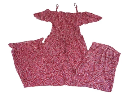 Old Navy Red Paisley Print Off-Shoulder Jumpsuit - Size S - Image 1 of 4